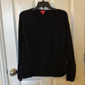 ELLE Womens Sweater Blue Long Sleeve, Lace Crew Neck, Size Large